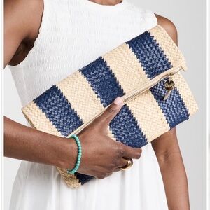 Clare V Blue and Tan Woven Clutch